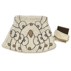 Vintage Handmade Purse locking latch Hand Beaded Orginal Mirror Wedding Clutch